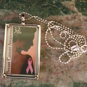 Breast cancer awareness pendant with silver chain